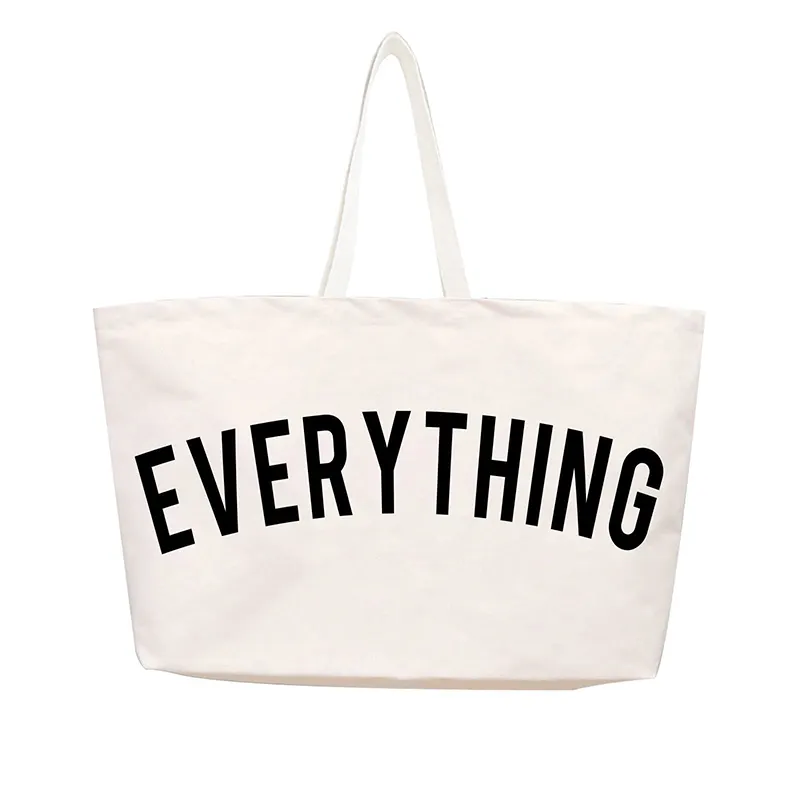 Logo được in tùy chỉnh, Túi đựng tạp hóa Bãi biển Cotton 12 ounce quá khổ, túi đựng vải quá khổ với túi khóa kéo
