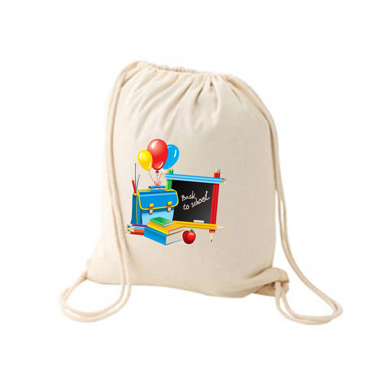 Logo in tùy chỉnh với mẫu ba lô dây kéo cotton nhỏ mềm màu trắng