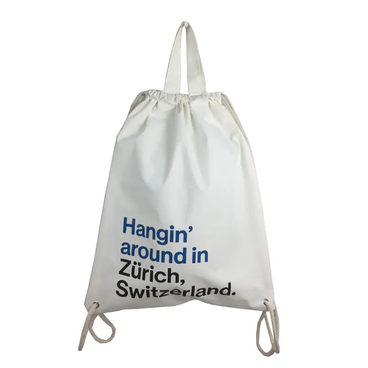 Eco Custom Canvas Cotton Tote Túi dây rút với in ấn